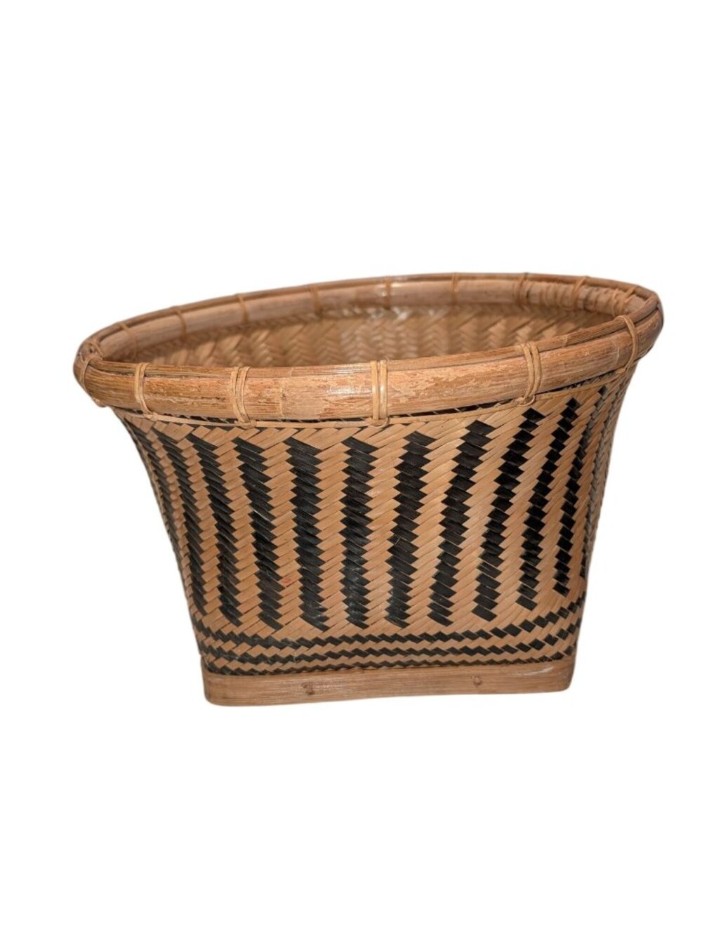 Vintage Woven Rice Baskets Set of 3 Black Natural Double Weave Tapered Handmade